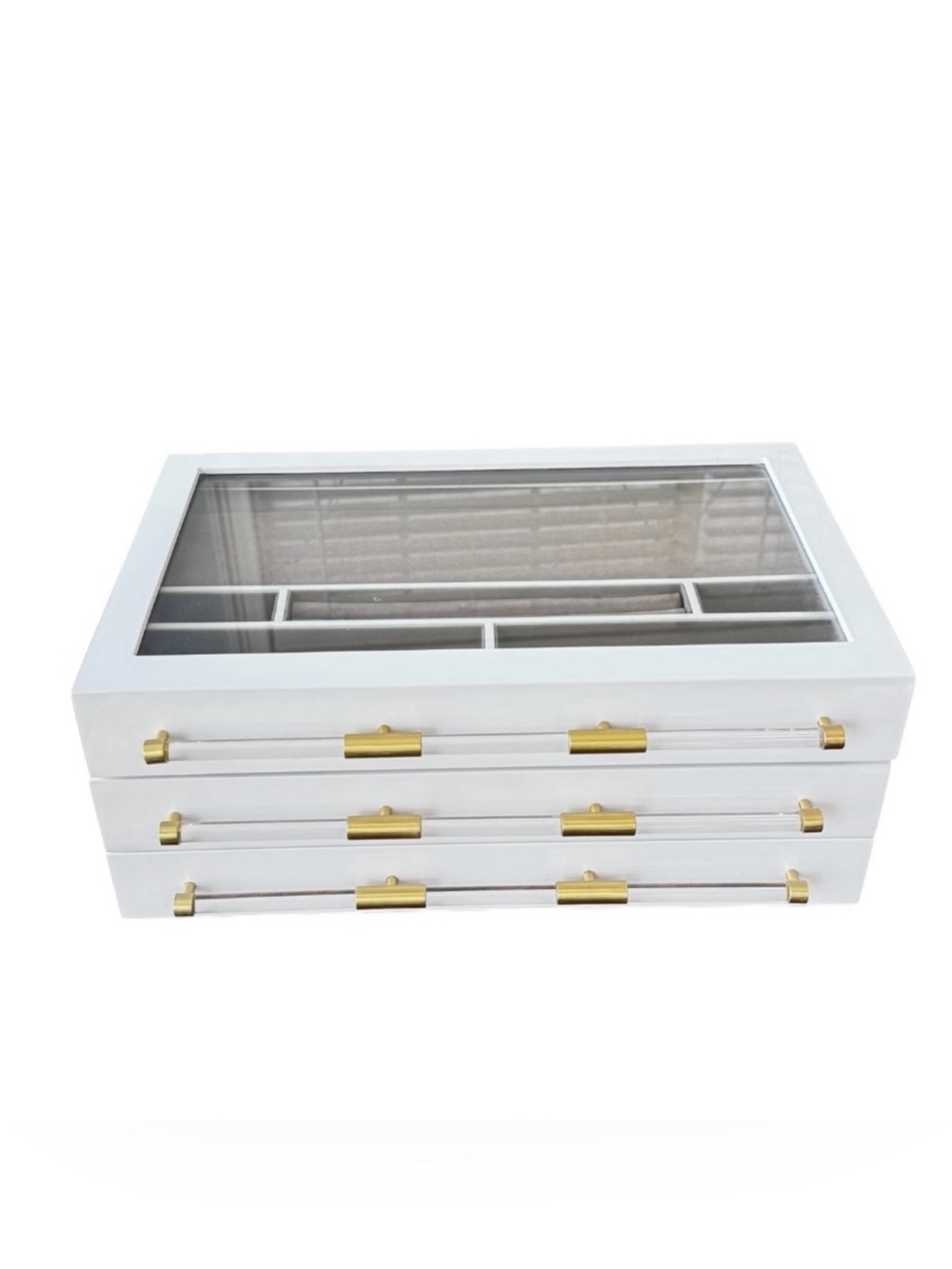 Kendra Scott Large Antique Brass Jewelry Box in White Lacquer - 3-Tier